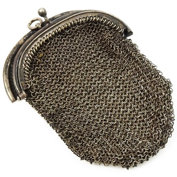 Antique French Silver Hallmarked Mesh Change Coin Purse Dual Compartment - Picture 1 of 5